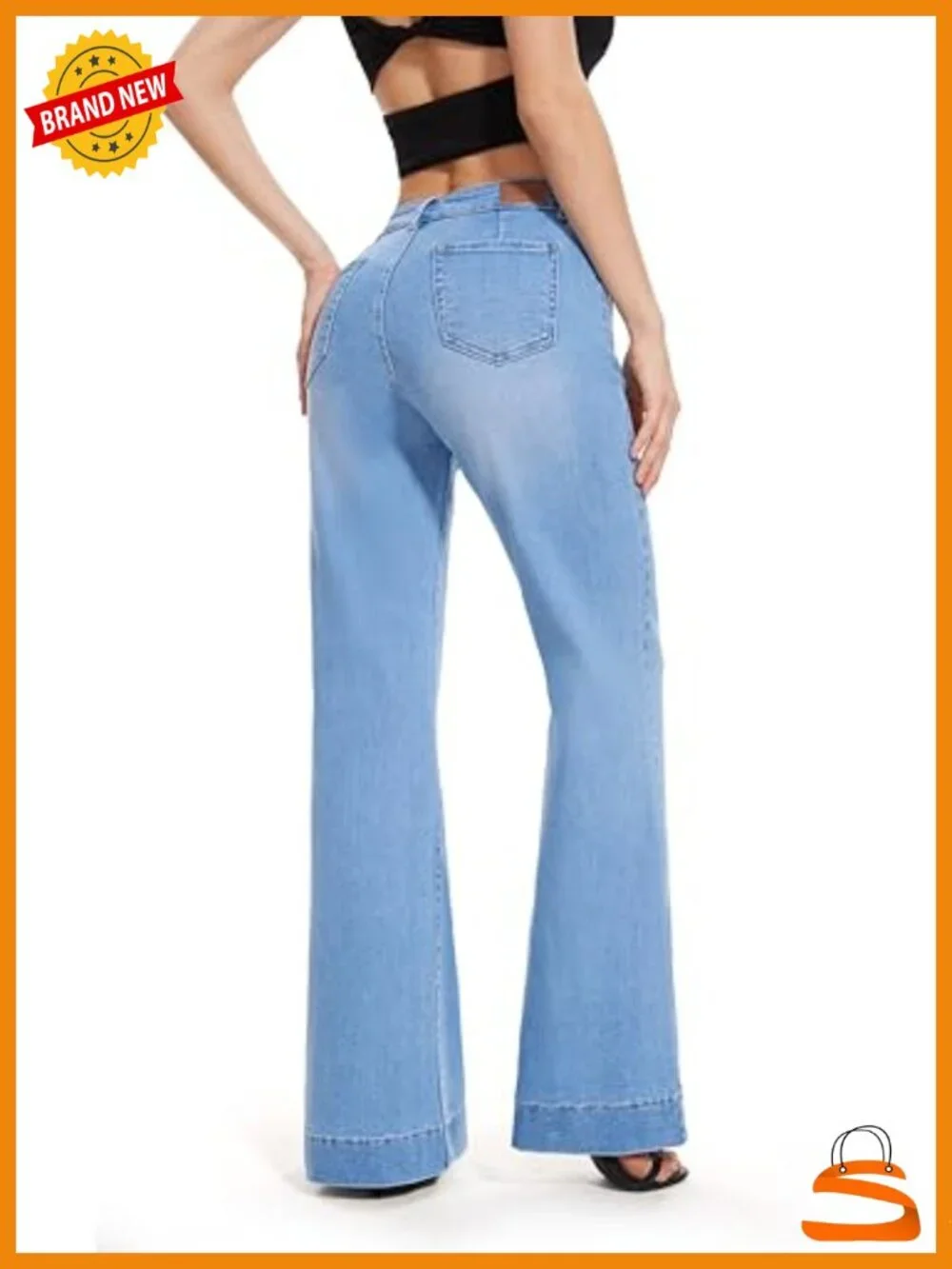 High Rise Flare Wide Leg Bell Bottom Jeans Stretch Denim with Pockets